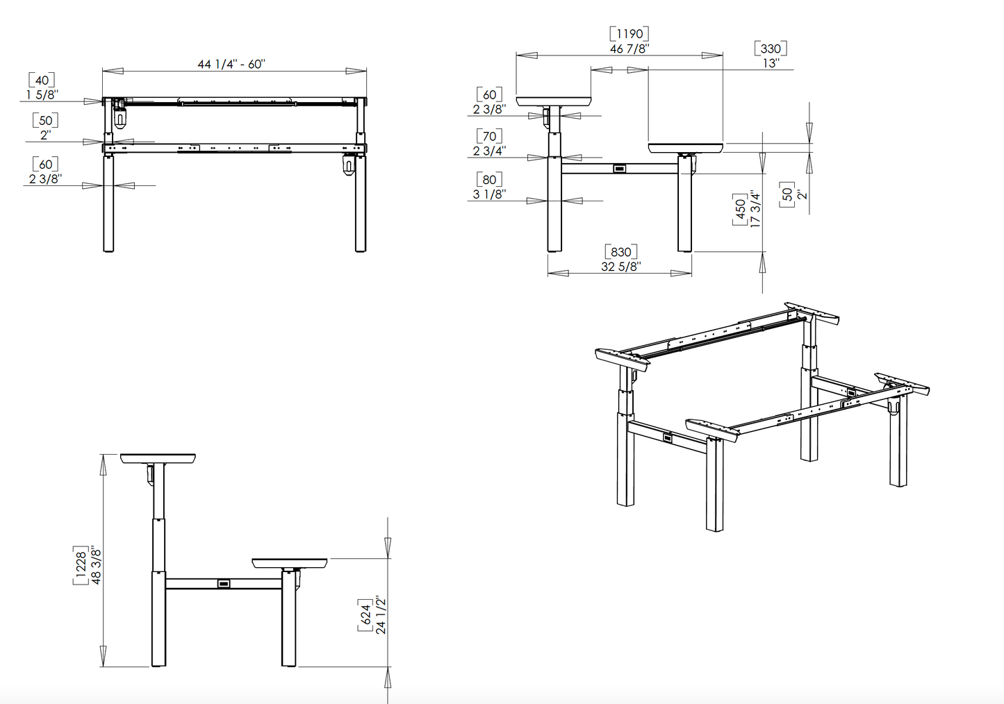 KON88 Hev/senk dobbel arbeidsplass